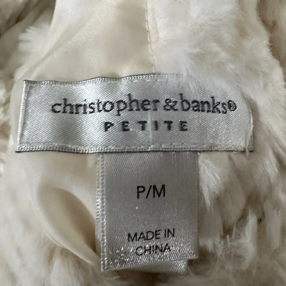 NWOT CJ BANKS Women's Reversible Petite Medium White Quilted Puffer Vest